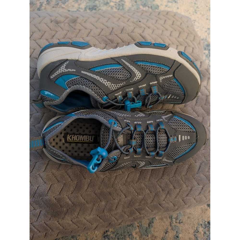 Khombu Aquaw Womens 8 Grey Blue Mesh Water Shoes Bungee Lace Hiking Sneakers